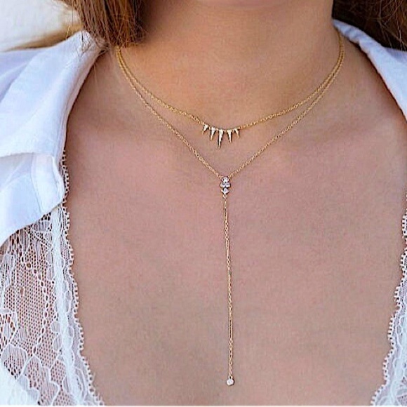 Gold Spike CZ Necklace, Spike Elongate, Minimalist, Dainty Design Fashion - Picture 6 of 9